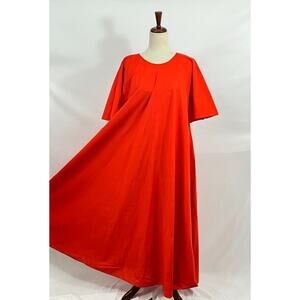 VUOKKO Suomi Finland Sz XS Orange Red Flutter Sleeve Maxi Dress Caftan Vintage